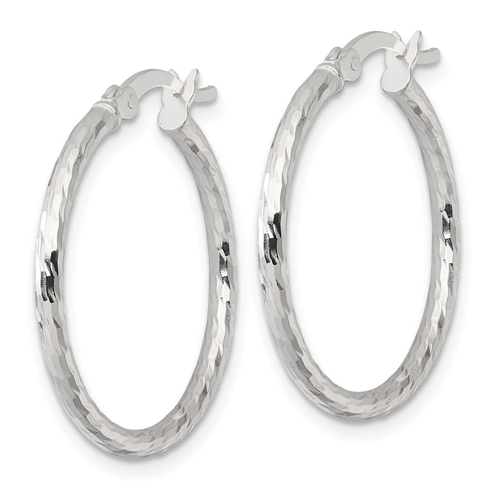Sterling Silver Polished Diamond-Cut 25x2mm Round Hoop Earrings