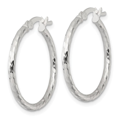 Sterling Silver Polished Diamond-Cut 25x2mm Round Hoop Earrings