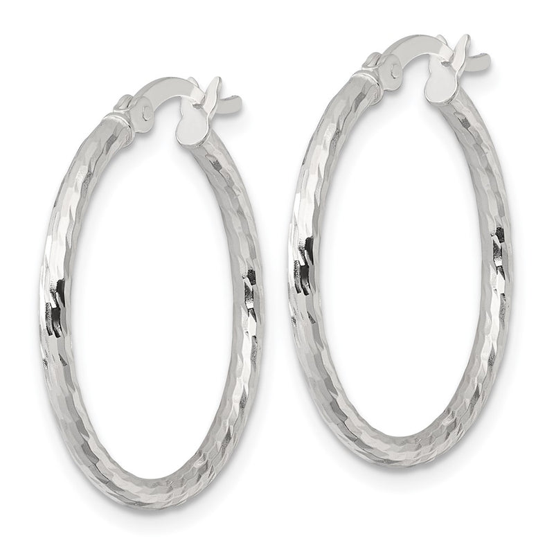 Sterling Silver Polished Diamond-Cut 25x2mm Round Hoop Earrings