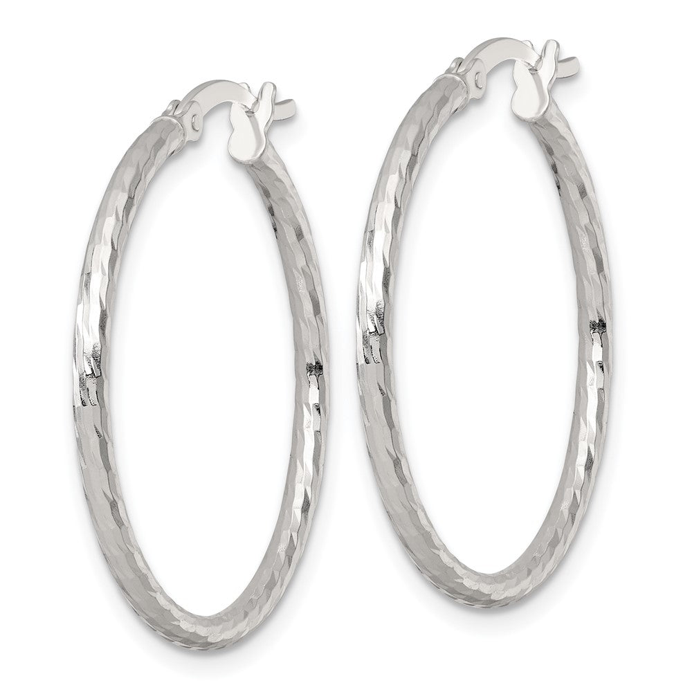 Sterling Silver Polished Diamond-Cut 30x2mm Round Hoop Earrings