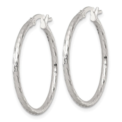 Sterling Silver Polished Diamond-Cut 30x2mm Round Hoop Earrings