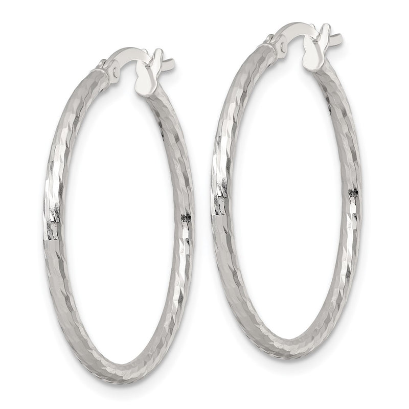 Sterling Silver Polished Diamond-Cut 30x2mm Round Hoop Earrings