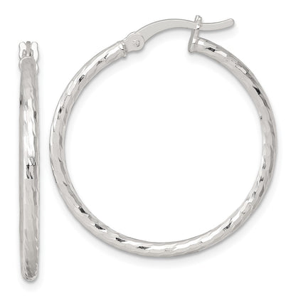 Sterling Silver Polished Diamond-Cut 30x2mm Round Hoop Earrings