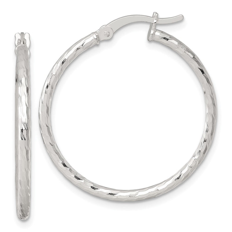 Sterling Silver Polished Diamond-Cut 30x2mm Round Hoop Earrings