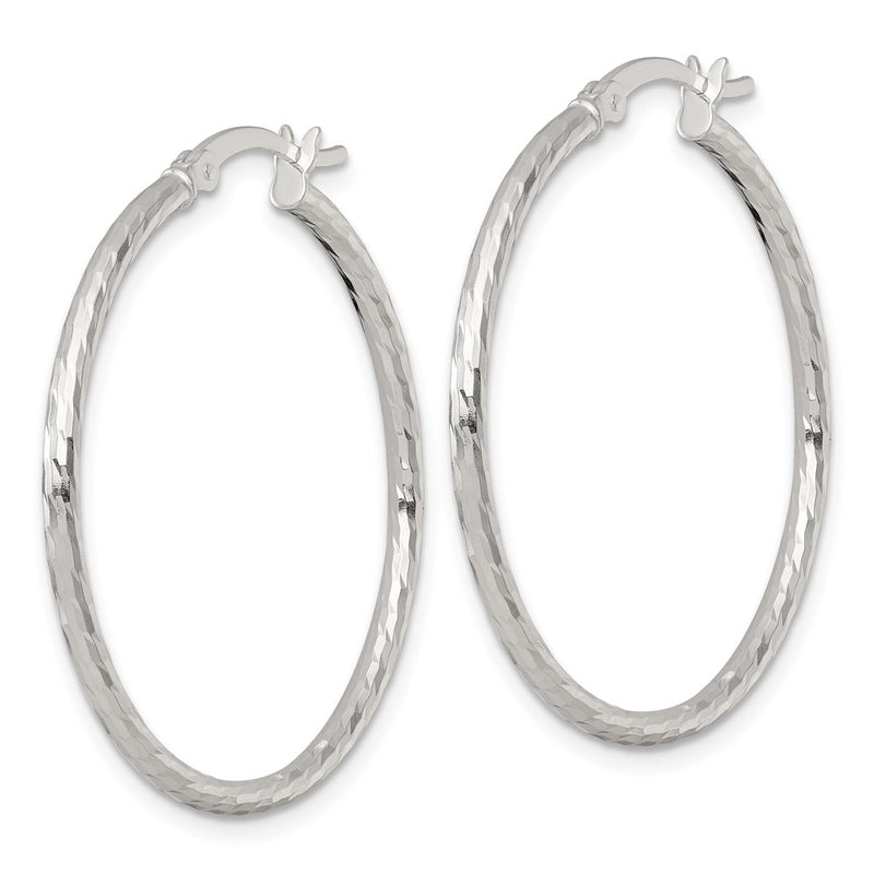 Sterling Silver Polished Diamond-Cut 35x2mm Round Hoop Earrings