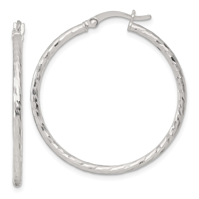 Sterling Silver Polished Diamond-Cut 35x2mm Round Hoop Earrings