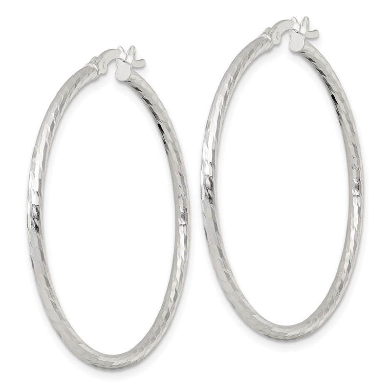 Sterling Silver Polished Diamond-Cut 40x2mm Round Hoop Earrings