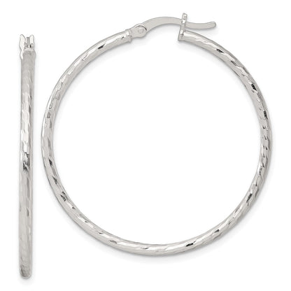 Sterling Silver Polished Diamond-Cut 40x2mm Round Hoop Earrings