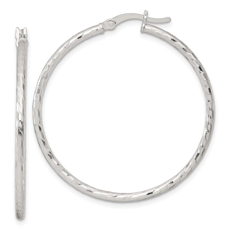 Sterling Silver Polished Diamond-Cut 40x2mm Round Hoop Earrings