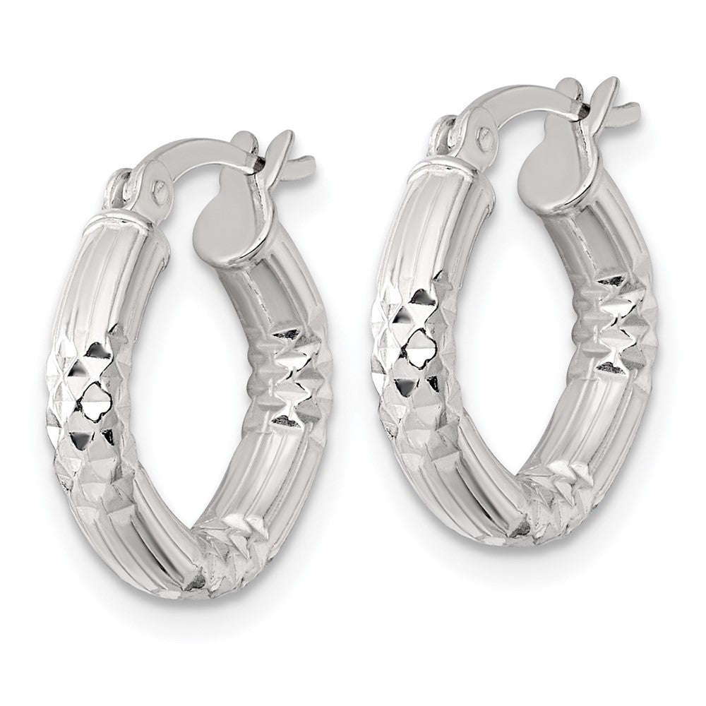Sterling Silver Polished D/c Textured 15x3.25mm Round Hoop Earrings