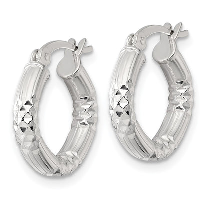 Sterling Silver Polished D/c Textured 15x3.25mm Round Hoop Earrings