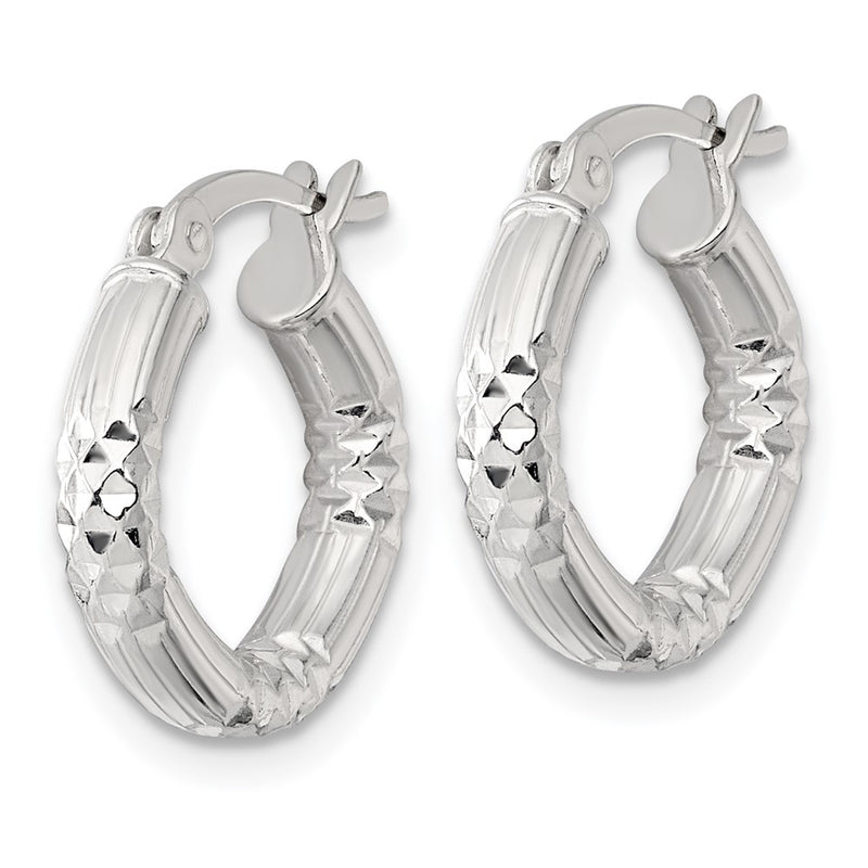 Sterling Silver Polished D/c Textured 15x3.25mm Round Hoop Earrings