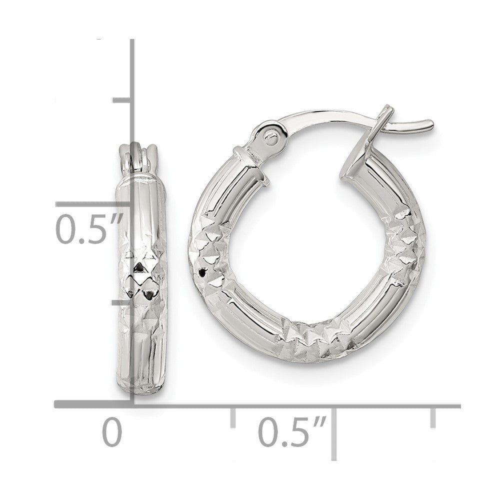Sterling Silver Polished D/c Textured 15x3.25mm Round Hoop Earrings