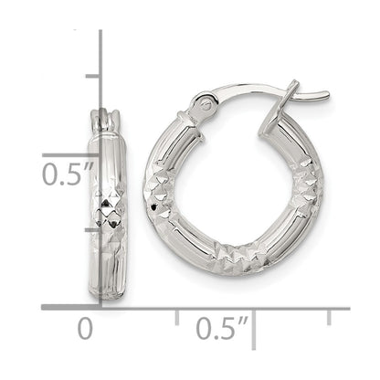 Sterling Silver Polished D/c Textured 15x3.25mm Round Hoop Earrings
