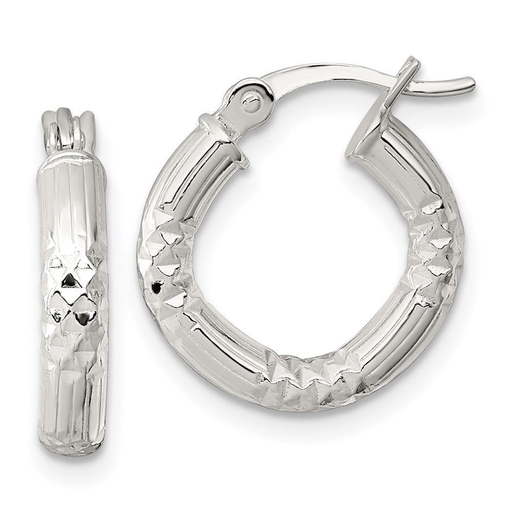 Sterling Silver Polished D/c Textured 15x3.25mm Round Hoop Earrings