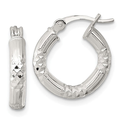 Sterling Silver Polished D/c Textured 15x3.25mm Round Hoop Earrings