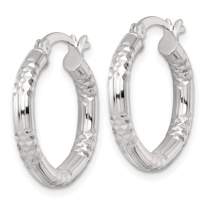 Sterling Silver Polished D/c Textured 20x3.25mm Round Hoop Earrings