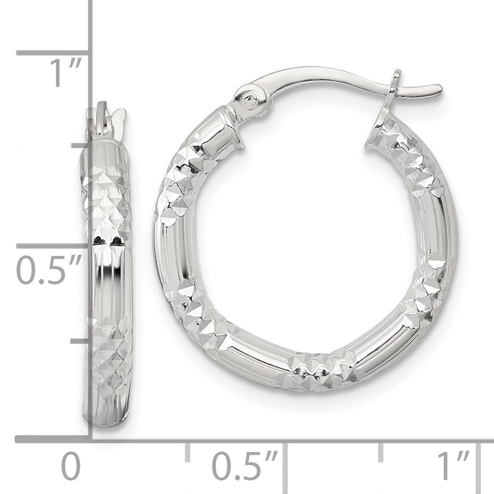 Sterling Silver Polished D/c Textured 20x3.25mm Round Hoop Earrings