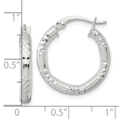 Sterling Silver Polished D/c Textured 20x3.25mm Round Hoop Earrings