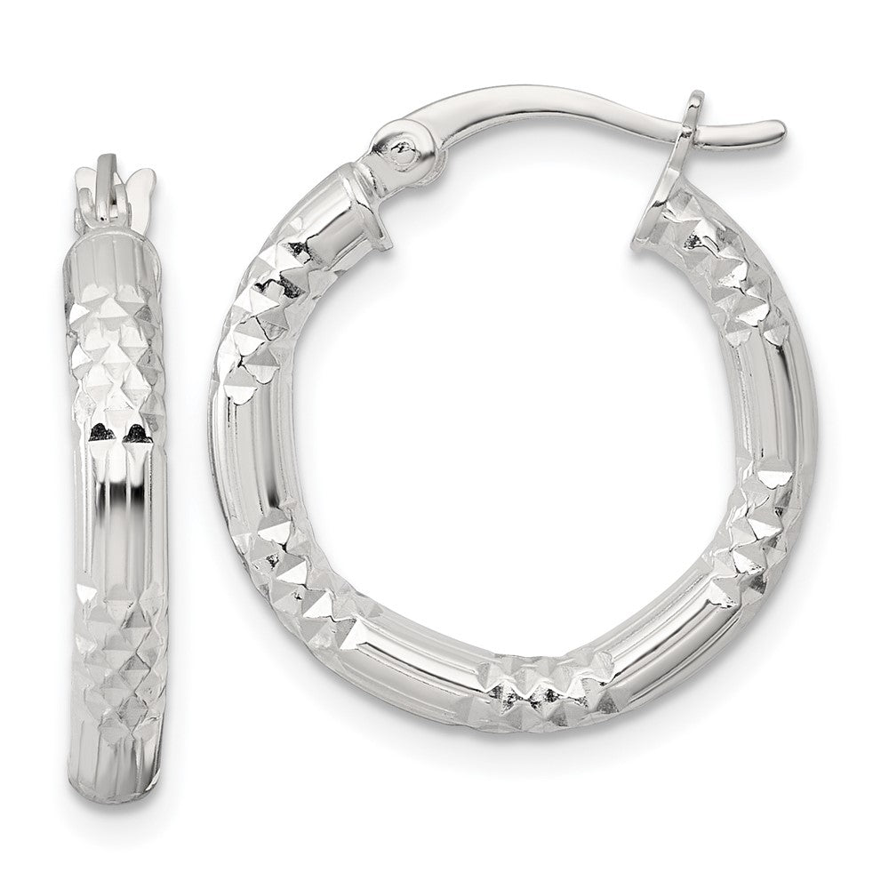 Sterling Silver Polished D/c Textured 20x3.25mm Round Hoop Earrings