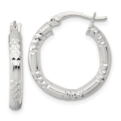 Sterling Silver Polished D/c Textured 20x3.25mm Round Hoop Earrings