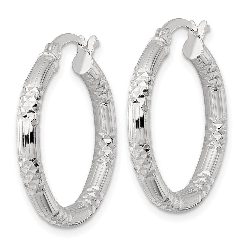 Sterling Silver Polished D/c Textured 25x3.25mm Round Hoop Earrings