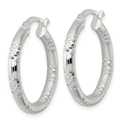 Sterling Silver Polished D/c Textured 25x3.25mm Round Hoop Earrings