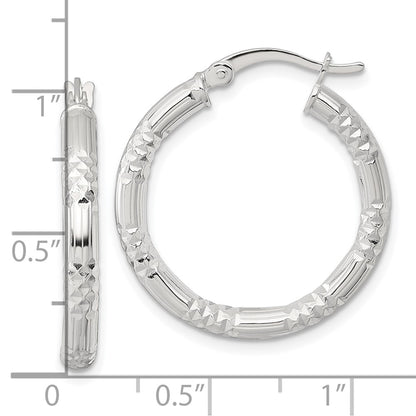 Sterling Silver Polished D/c Textured 25x3.25mm Round Hoop Earrings