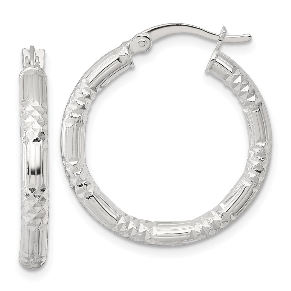 Sterling Silver Polished D/c Textured 25x3.25mm Round Hoop Earrings