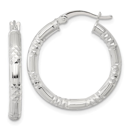 Sterling Silver Polished D/c Textured 25x3.25mm Round Hoop Earrings