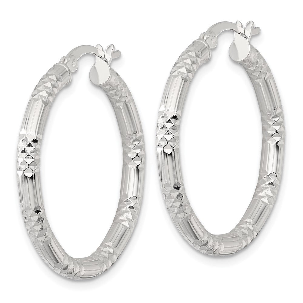 Sterling Silver Polished D/c Textured 30x3.25mm Round Hoop Earrings
