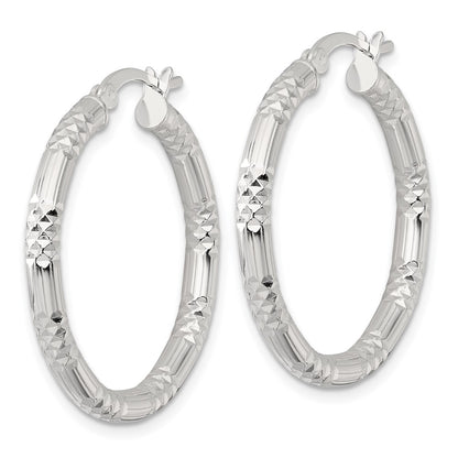Sterling Silver Polished D/c Textured 30x3.25mm Round Hoop Earrings