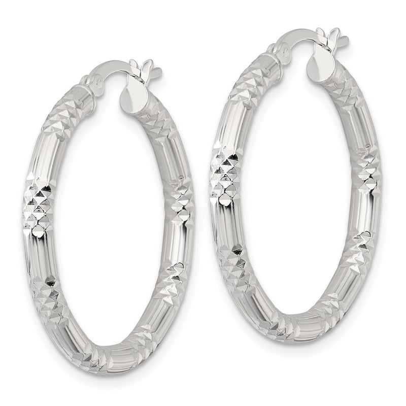 Sterling Silver Polished D/c Textured 30x3.25mm Round Hoop Earrings