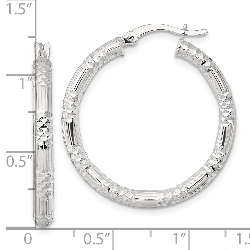 Sterling Silver Polished D/c Textured 30x3.25mm Round Hoop Earrings