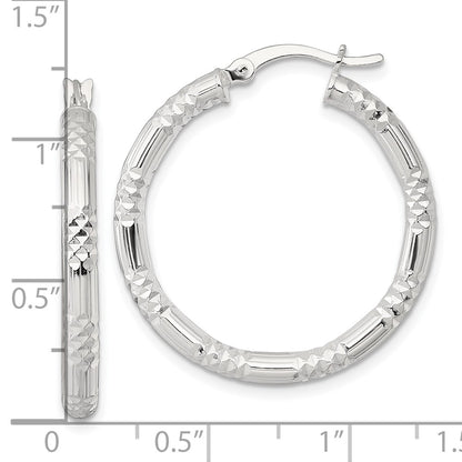 Sterling Silver Polished D/c Textured 30x3.25mm Round Hoop Earrings