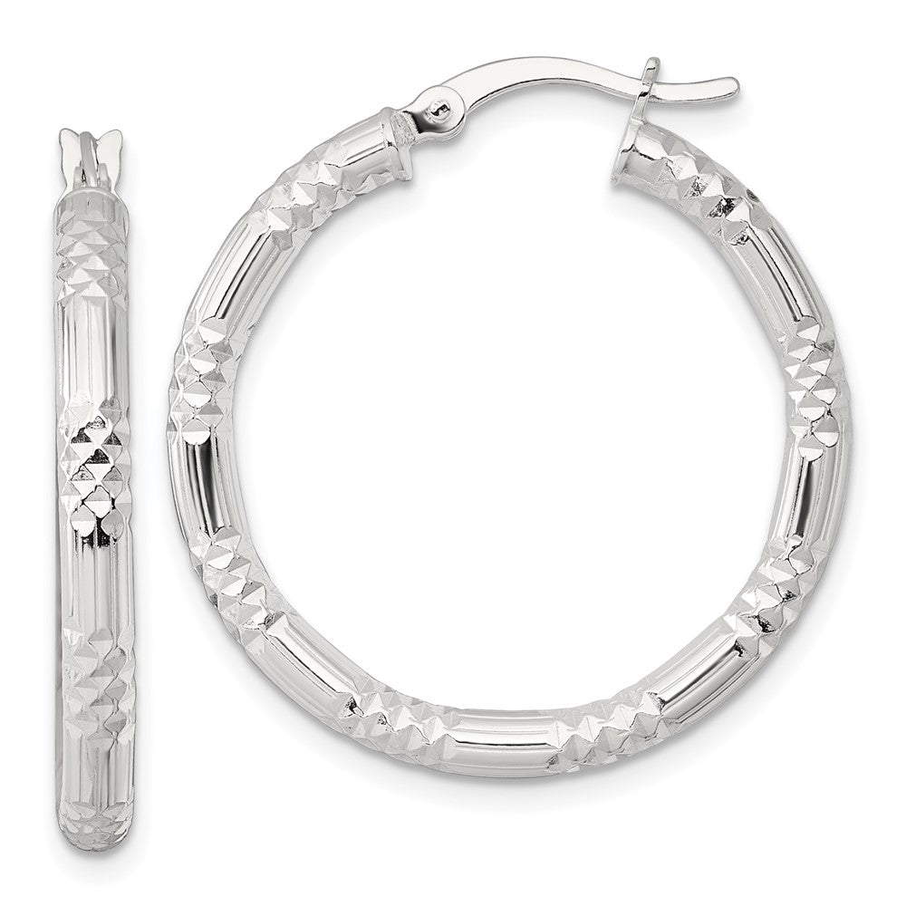 Sterling Silver Polished D/c Textured 30x3.25mm Round Hoop Earrings