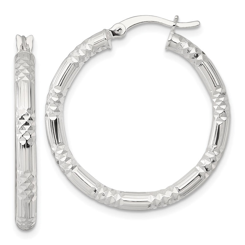 Sterling Silver Polished D/c Textured 30x3.25mm Round Hoop Earrings