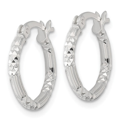 Sterling Silver Polished D/c Textured 16x2.25mm Round Hoop Earrings