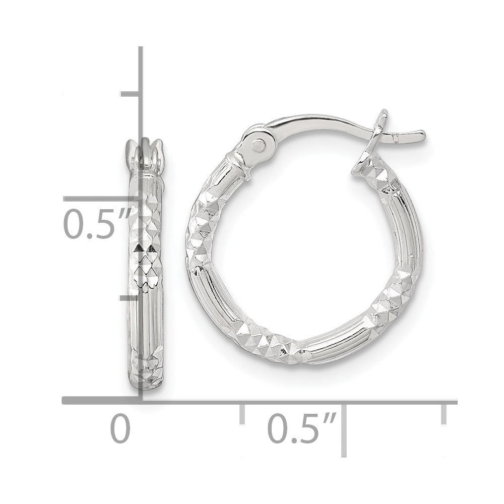 Sterling Silver Polished D/c Textured 16x2.25mm Round Hoop Earrings