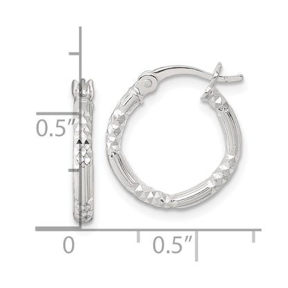 Sterling Silver Polished D/c Textured 16x2.25mm Round Hoop Earrings