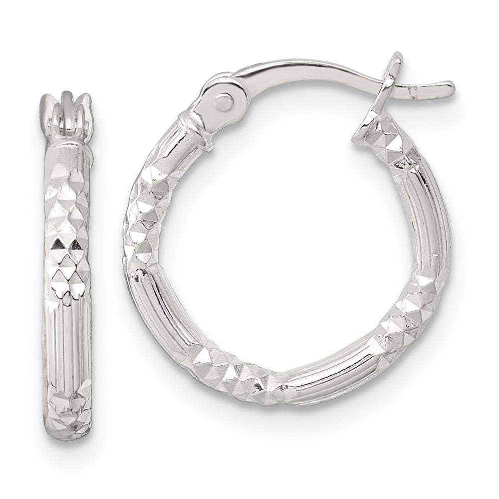 Sterling Silver Polished D/c Textured 16x2.25mm Round Hoop Earrings