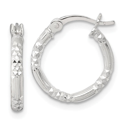 Sterling Silver Polished D/c Textured 16x2.25mm Round Hoop Earrings