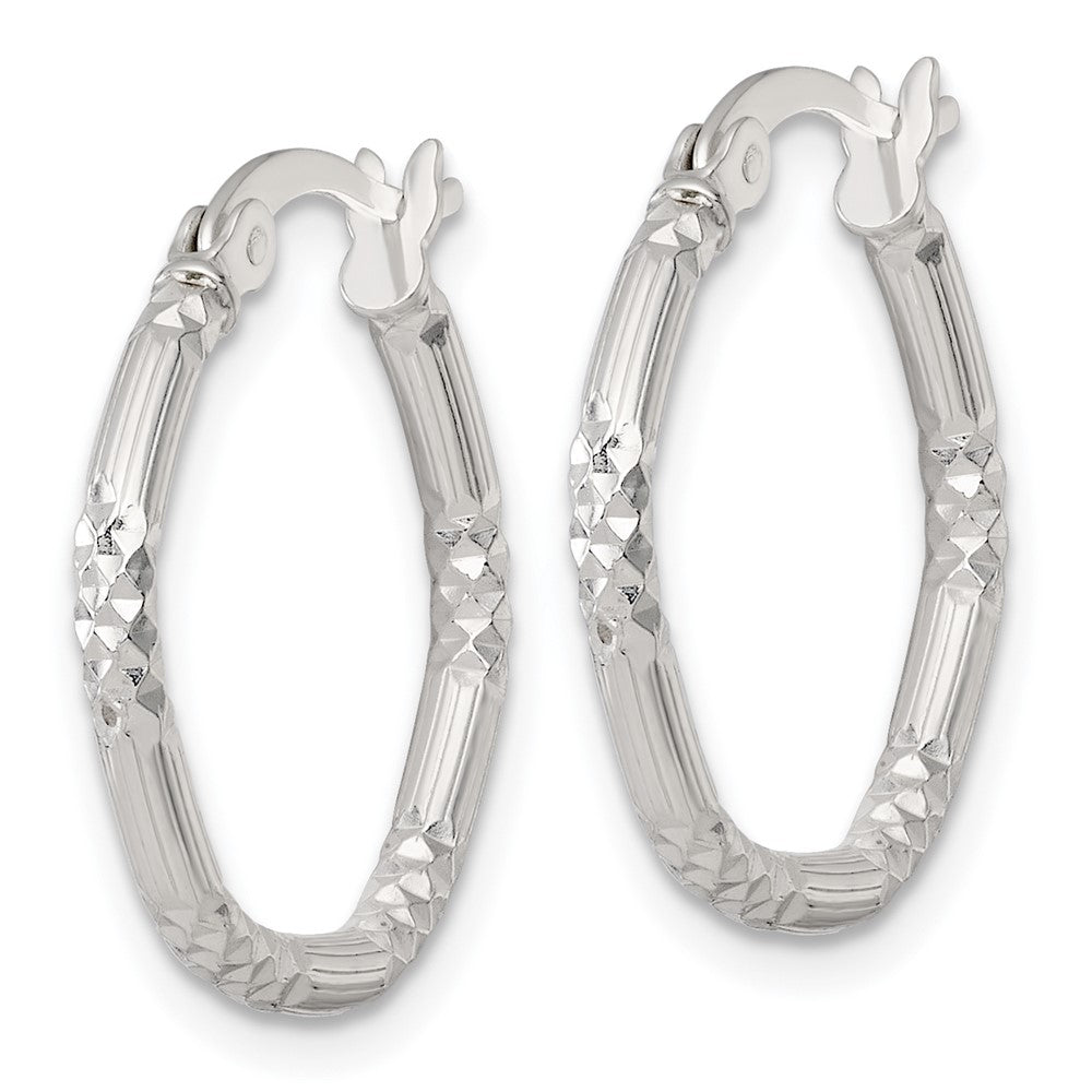 Sterling Silver Polished D/c Textured 20x2.25mm Round Hoop Earrings
