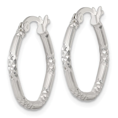 Sterling Silver Polished D/c Textured 20x2.25mm Round Hoop Earrings
