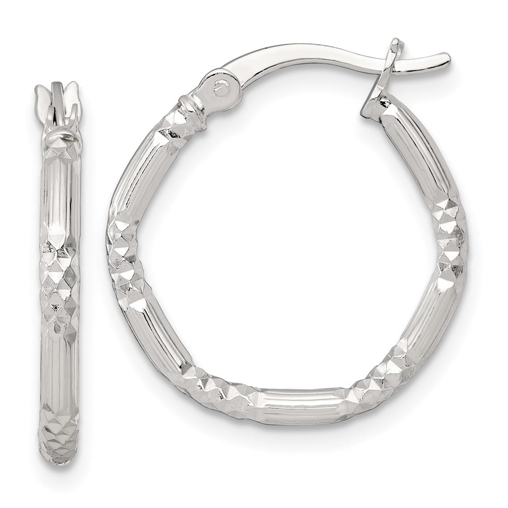 Sterling Silver Polished D/c Textured 20x2.25mm Round Hoop Earrings