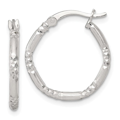 Sterling Silver Polished D/c Textured 20x2.25mm Round Hoop Earrings