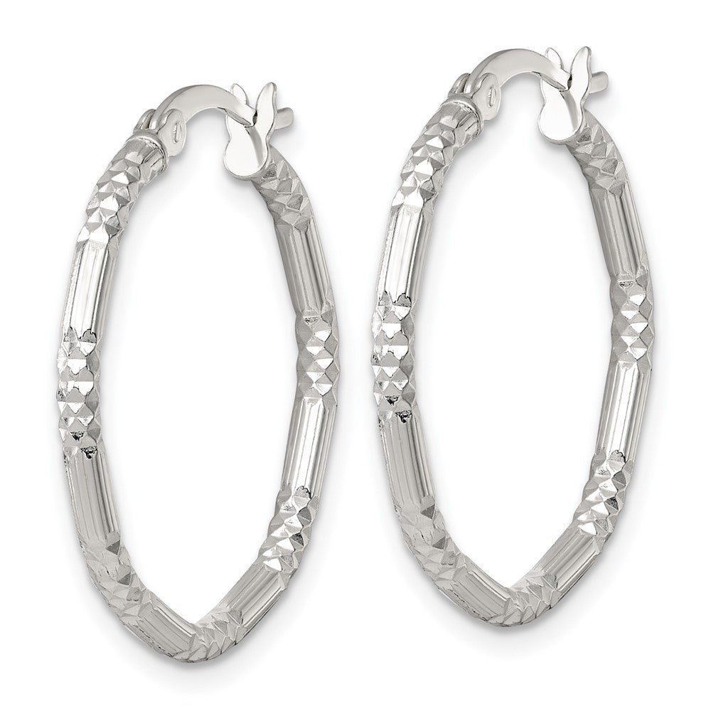 Sterling Silver Polished D/c Textured 25x2.25mm Round Hoop Earrings