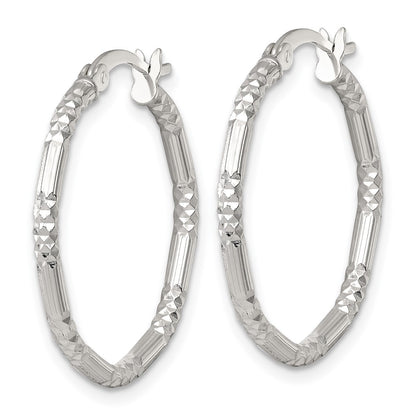 Sterling Silver Polished D/c Textured 25x2.25mm Round Hoop Earrings