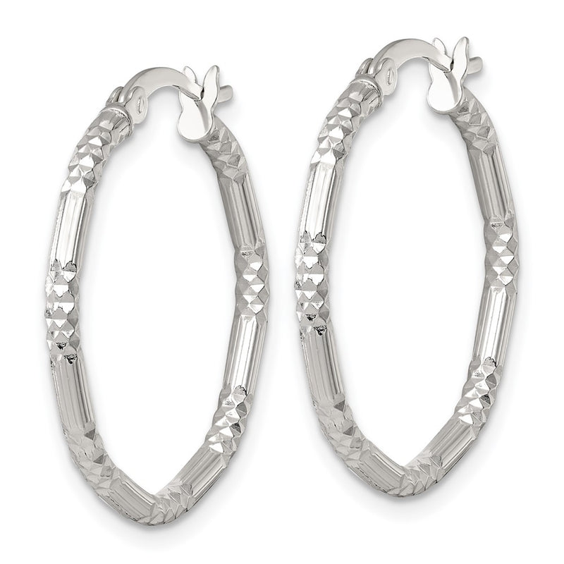 Sterling Silver Polished D/c Textured 25x2.25mm Round Hoop Earrings