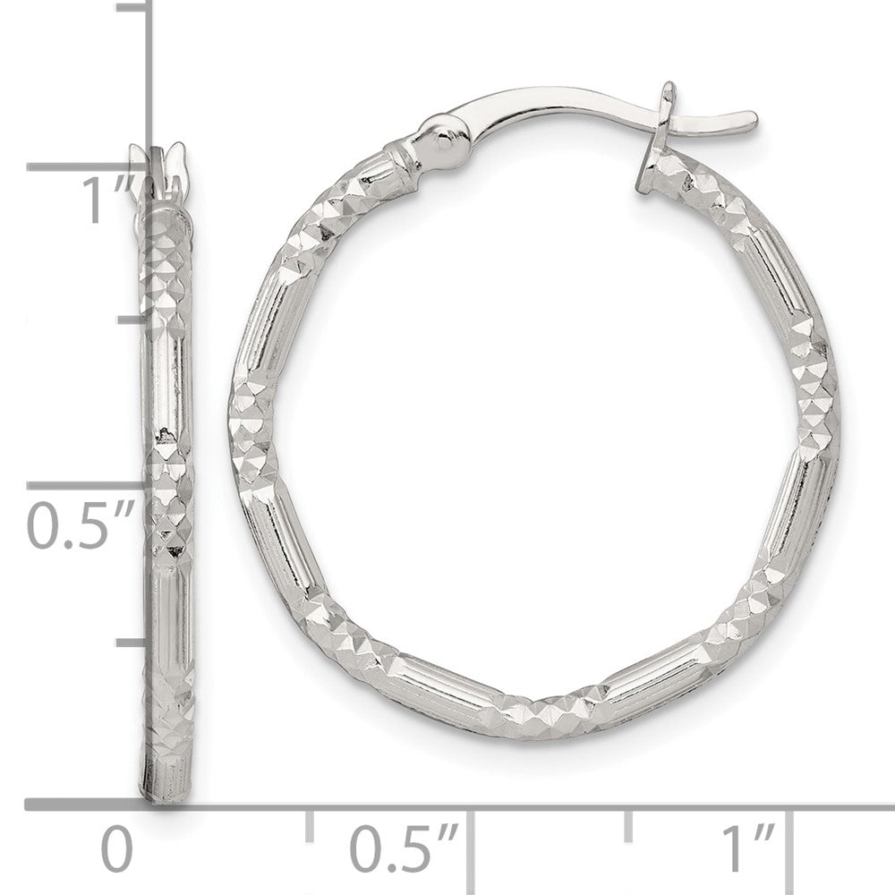 Sterling Silver Polished D/c Textured 25x2.25mm Round Hoop Earrings